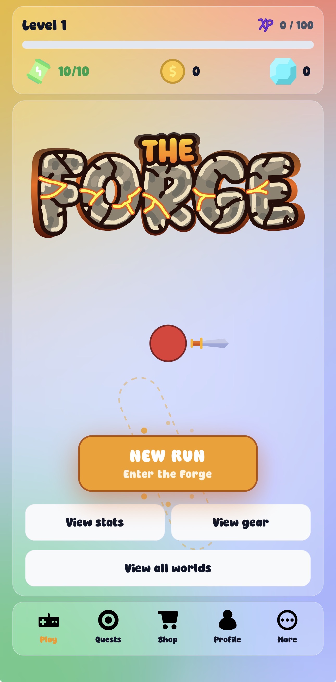 Play screen with the main app actions and navigation.