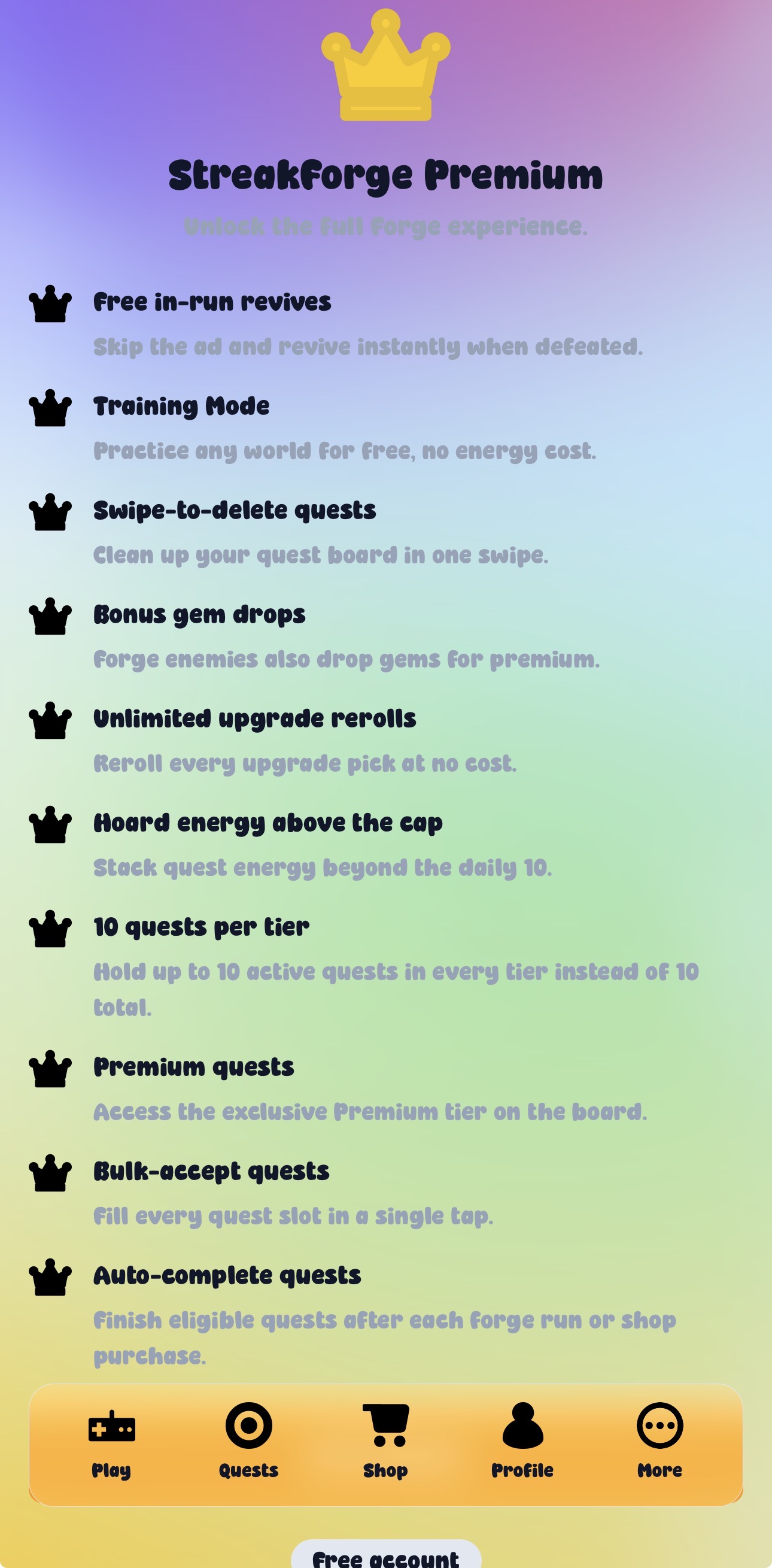 Premium subscription or benefits screen.