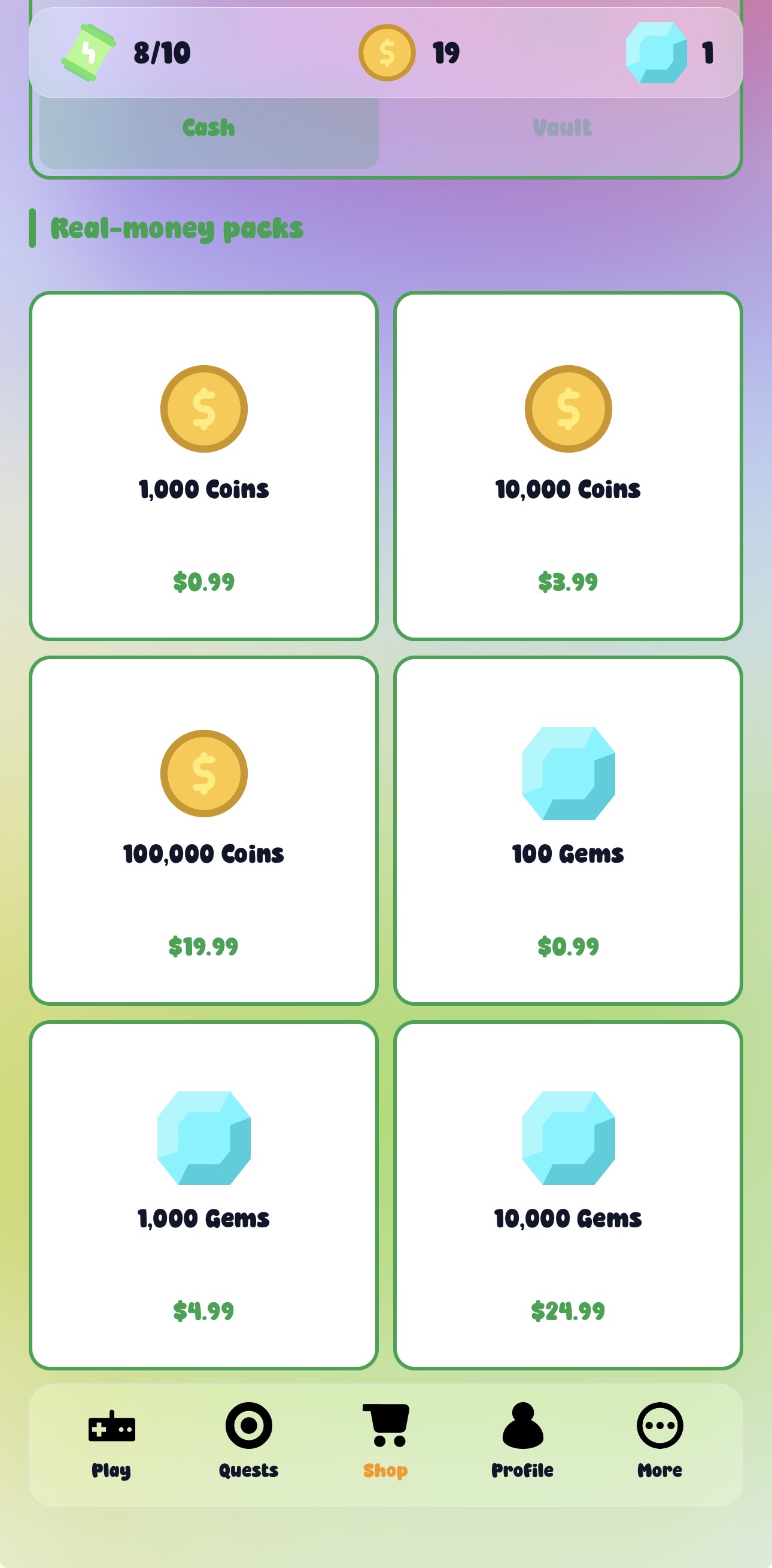 In-app shop screen.